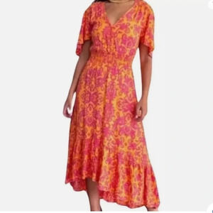 Anthropologie Paisley Print Hi Low Flutter Sleeve Midi Maxi Dress Size 10 Flowy